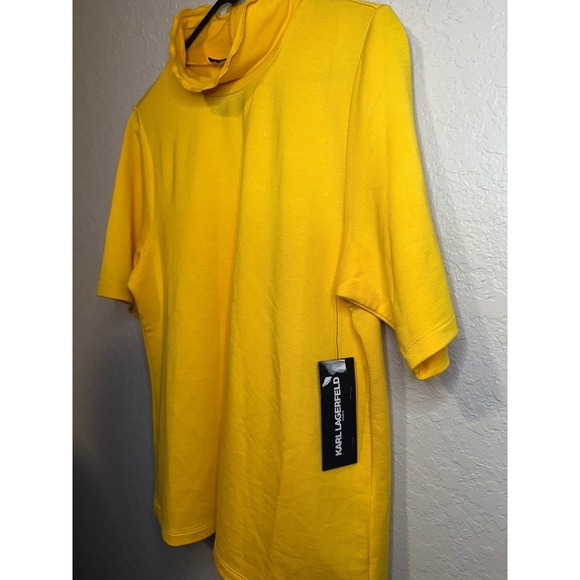 Karl Lagerfeld Paris Yellow Mock Neck Short Sleeve Top - Women's Size L - Picture 4 of 4